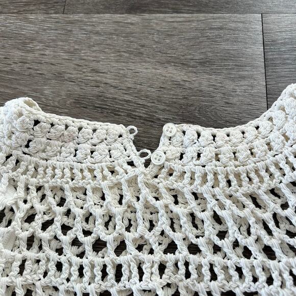 Theory Ivory Crochet T-Shirt Top P Short Sleeve Layered Knit Minimalist Tee - Picture 13 of 16